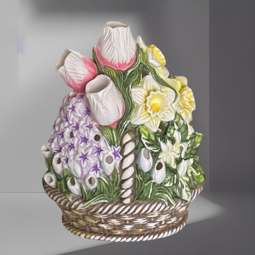 Partylite Tealight Holder Floral Bouquet P7747  Retired 8” x 5”